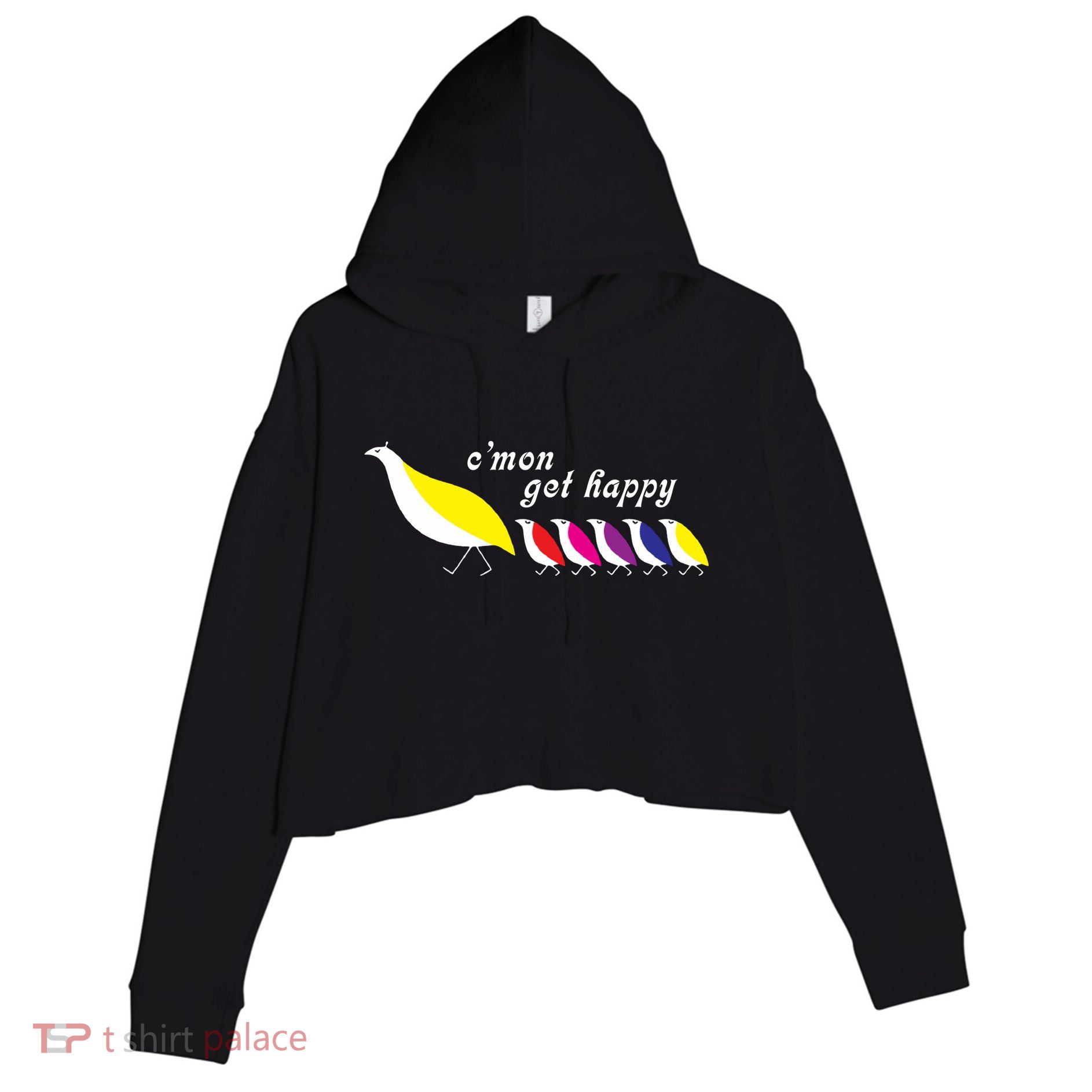 CMon Get Happy Vintage Retro Crop Fleece Hoodie