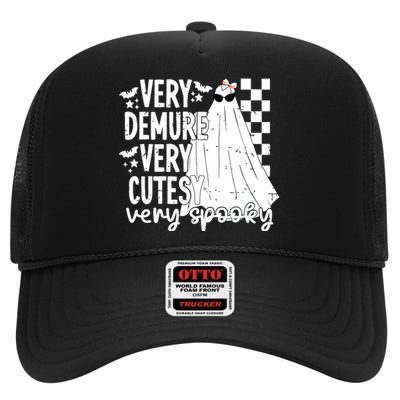 Cute Ghost Halloween Very Demure Very Cutesy Very Spooky High Crown Mesh Back Trucker Hat