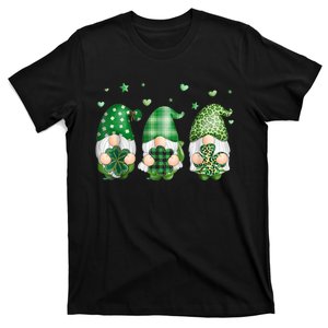 Cute Gnomes Holding Shamrock Leopard Plaid St Patrick's Day T-Shirt