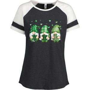 Cute Gnomes Holding Shamrock Leopard Plaid St Patrick's Day Enza Ladies Jersey Colorblock Tee