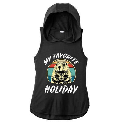 Cute Groundhog Holiday Ladies PosiCharge Tri-Blend Wicking Draft Hoodie Tank