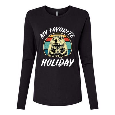 Cute Groundhog Holiday Womens Cotton Relaxed Long Sleeve T-Shirt