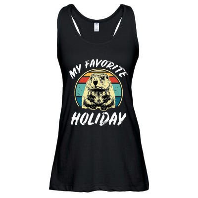 Cute Groundhog Holiday Ladies Essential Flowy Tank