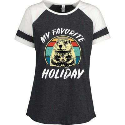 Cute Groundhog Holiday Enza Ladies Jersey Colorblock Tee