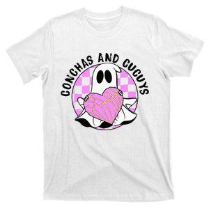 Cute Ghost Holding Pink Heart Halloween Conchas And Cucuys T-Shirt