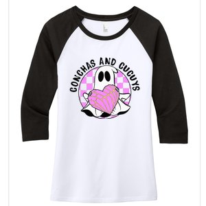 Cute Ghost Holding Pink Heart Halloween Conchas And Cucuys Women's Tri-Blend 3/4-Sleeve Raglan Shirt