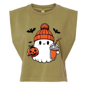 Cute Ghost Halloween Coffee Garment-Dyed Women's Muscle Tee