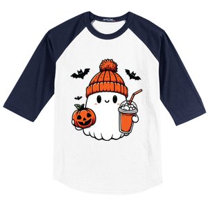 Cute Ghost Halloween Coffee Baseball Sleeve Shirt