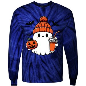 Cute Ghost Halloween Coffee Tie-Dye Long Sleeve Shirt