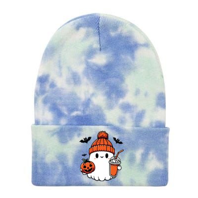 Cute Ghost Halloween Coffee Tie Dye 12in Knit Beanie