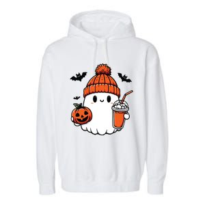 Cute Ghost Halloween Coffee Garment-Dyed Fleece Hoodie