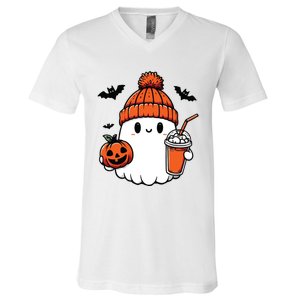 Cute Ghost Halloween Coffee V-Neck T-Shirt