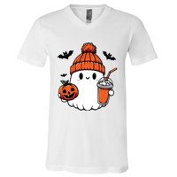 Cute Ghost Halloween Coffee V-Neck T-Shirt