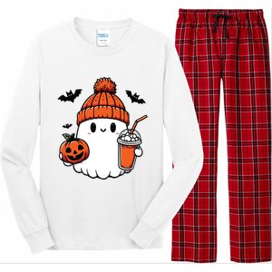 Cute Ghost Halloween Coffee Long Sleeve Pajama Set