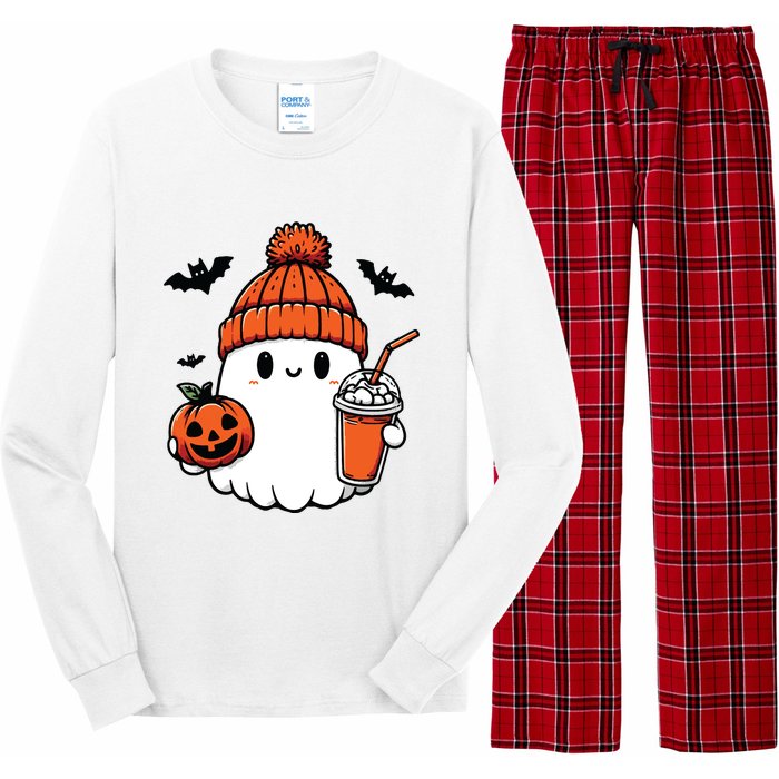 Cute Ghost Halloween Coffee Long Sleeve Pajama Set