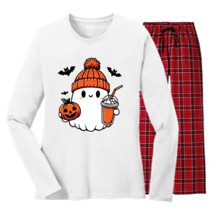 Cute Ghost Halloween Coffee Women's Long Sleeve Flannel Pajama Set 