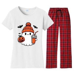 Cute Ghost Halloween Coffee Women's Flannel Pajama Set