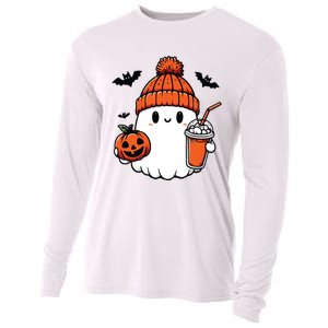 Cute Ghost Halloween Coffee Cooling Performance Long Sleeve Crew