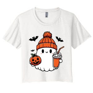 Cute Ghost Halloween Coffee Women's Crop Top Tee