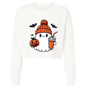 Cute Ghost Halloween Coffee Cropped Pullover Crew