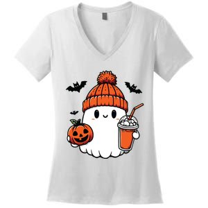 Cute Ghost Halloween Coffee Women's V-Neck T-Shirt