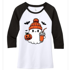 Cute Ghost Halloween Coffee Women's Tri-Blend 3/4-Sleeve Raglan Shirt