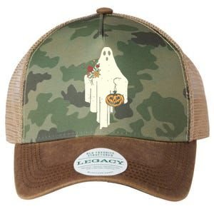 Cute Ghost Holding Pumpkin Flower Halloween Spooky Season Legacy Tie Dye Trucker Hat