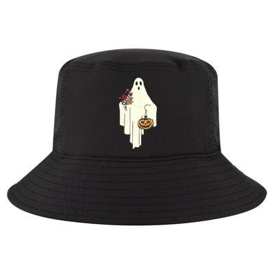 Cute Ghost Holding Pumpkin Flower Halloween Spooky Season Cool Comfort Performance Bucket Hat