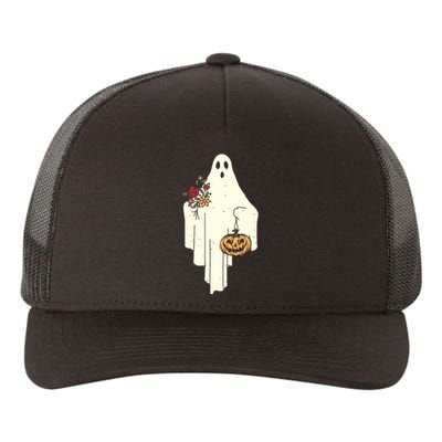 Cute Ghost Holding Pumpkin Flower Halloween Spooky Season Yupoong Adult 5-Panel Trucker Hat