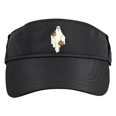 Cute Ghost Holding Pumpkin Flower Halloween Spooky Season Adult Drive Performance Visor