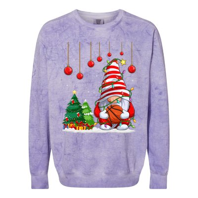 Christmas Gnome Holding A Basketball Ball Pajama Xmas Tree Gift Colorblast Crewneck Sweatshirt