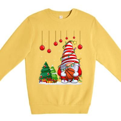 Christmas Gnome Holding A Basketball Ball Pajama Xmas Tree Gift Premium Crewneck Sweatshirt