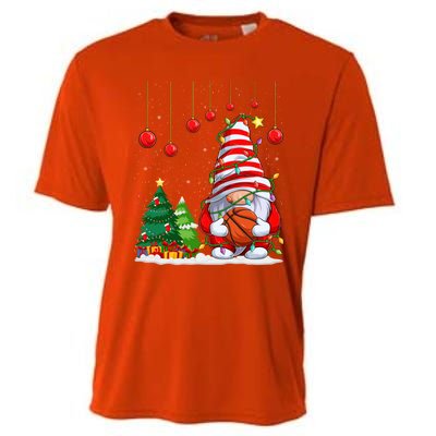 Christmas Gnome Holding A Basketball Ball Pajama Xmas Tree Gift Cooling Performance Crew T-Shirt