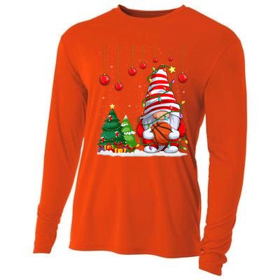 Christmas Gnome Holding A Basketball Ball Pajama Xmas Tree Gift Cooling Performance Long Sleeve Crew