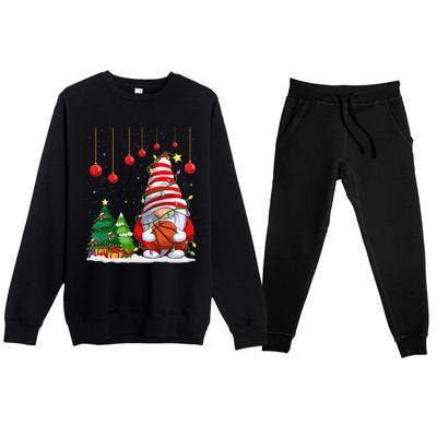 Christmas Gnome Holding A Basketball Ball Pajama Xmas Tree Gift Premium Crewneck Sweatsuit Set