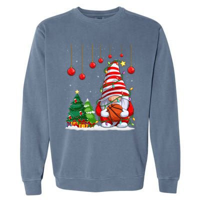 Christmas Gnome Holding A Basketball Ball Pajama Xmas Tree Gift Garment-Dyed Sweatshirt