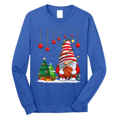 Christmas Gnome Holding A Basketball Ball Pajama Xmas Tree Gift Long Sleeve Shirt