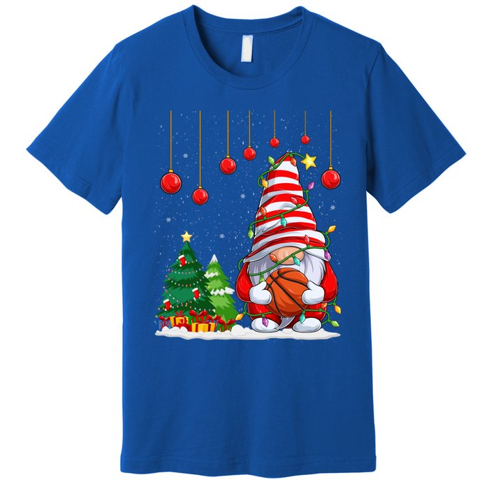 Christmas Gnome Holding A Basketball Ball Pajama Xmas Tree Gift Premium T-Shirt