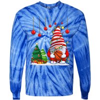 Christmas Gnome Holding A Basketball Ball Pajama Xmas Tree Gift Tie-Dye Long Sleeve Shirt