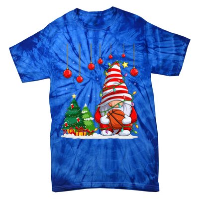 Christmas Gnome Holding A Basketball Ball Pajama Xmas Tree Gift Tie-Dye T-Shirt