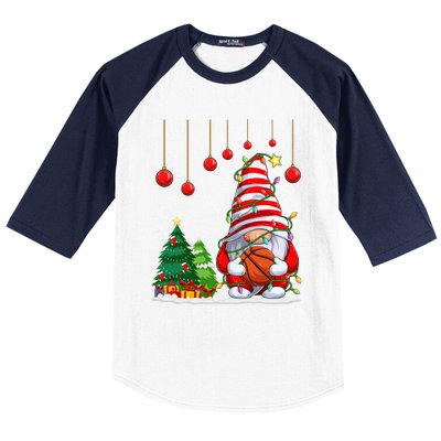 Christmas Gnome Holding A Basketball Ball Pajama Xmas Tree Gift Baseball Sleeve Shirt