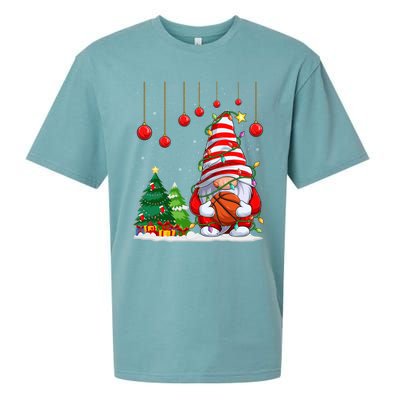 Christmas Gnome Holding A Basketball Ball Pajama Xmas Tree Gift Sueded Cloud Jersey T-Shirt