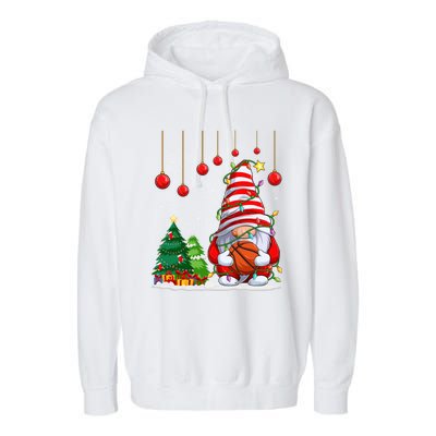 Christmas Gnome Holding A Basketball Ball Pajama Xmas Tree Gift Garment-Dyed Fleece Hoodie