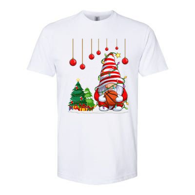 Christmas Gnome Holding A Basketball Ball Pajama Xmas Tree Gift Softstyle CVC T-Shirt