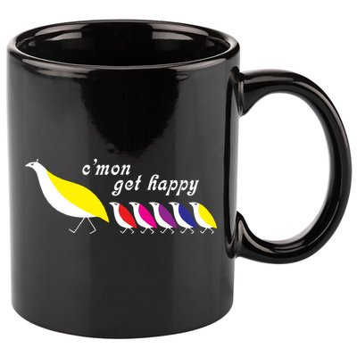 Cmon Get Happy Bird Vintage Retro 11oz C Handle Ceramic Mug