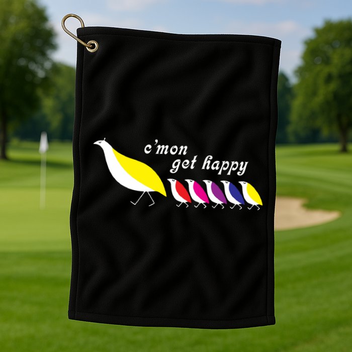 Cmon Get Happy Bird Vintage Retro Golf Towel