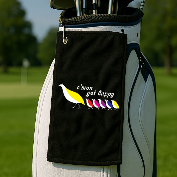 Cmon Get Happy Bird Vintage Retro Golf Towel