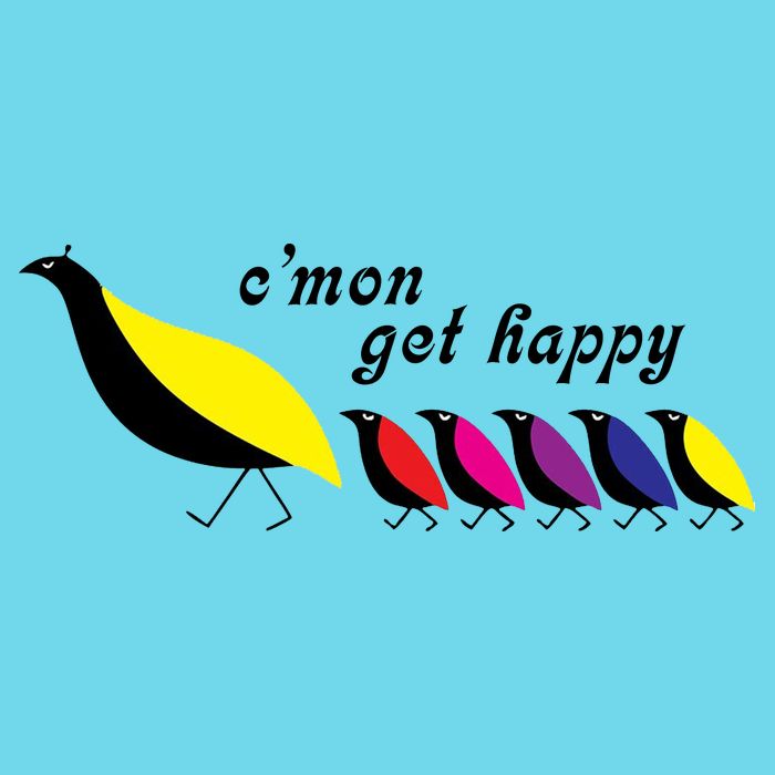 Cmon Get Happy Bird Vintage Retro Button
