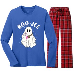 Cute Ghost Halloween Costume Boujee Boojee Spooky Season Cool Gift Women's Long Sleeve Flannel Pajama Set 