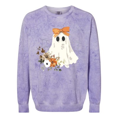 Coquette Ghost Halloween Flower Ghost Spooky Lace Ghost Colorblast Crewneck Sweatshirt